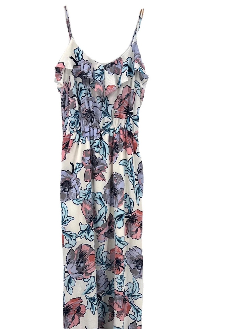 #011 Everly Floral Maxi Dress in White, Blue & Mustard